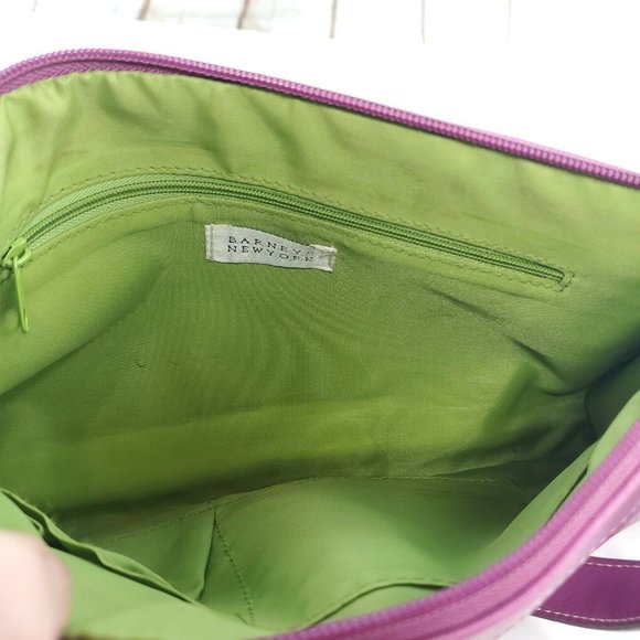 Barneys New York Womens Violet Leather Meadow Green Lining Shoulder Hand… - Picture 7 of 15